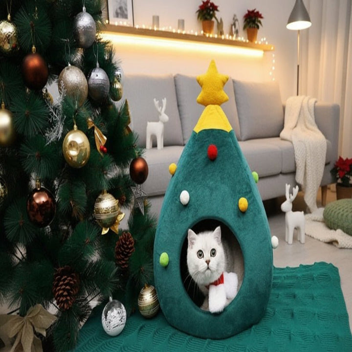 Christmas Tree Cat Bed — Plush Cushioned Feline Lounger