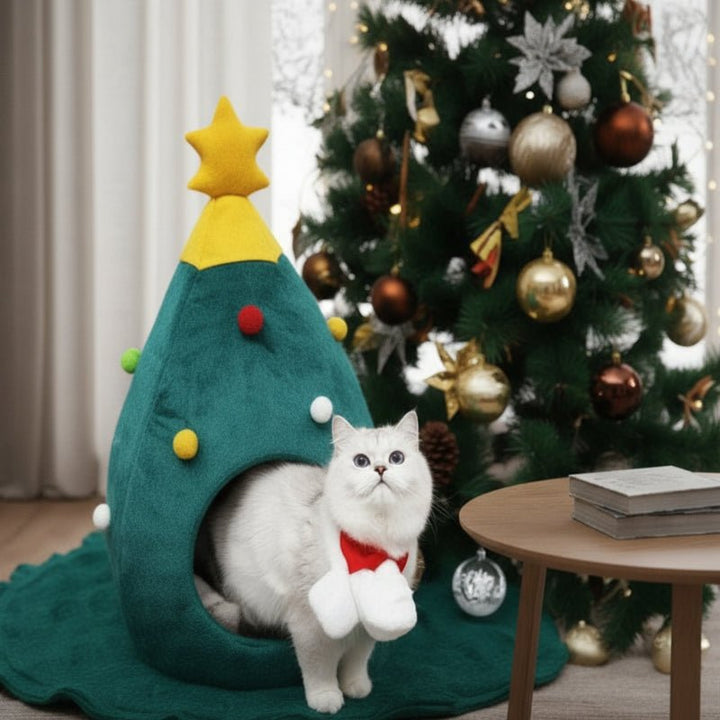 Christmas Tree Cat Bed — Plush Cushioned Feline Lounger