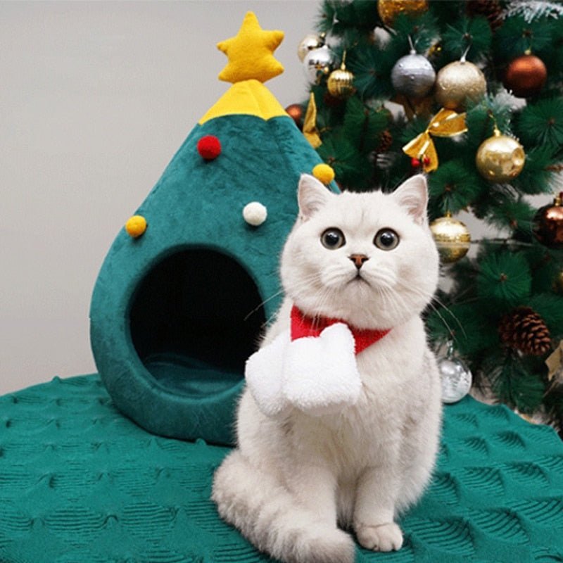 Christmas Tree Cat Bed — Plush Cushioned Feline Lounger
