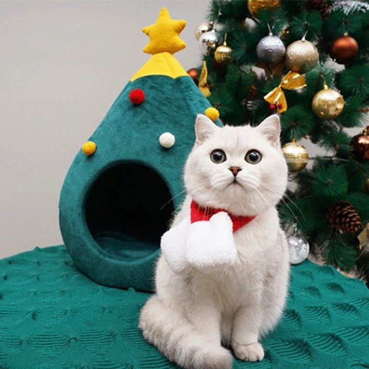 Christmas Tree Cat Bed — Plush Cushioned Feline Lounger