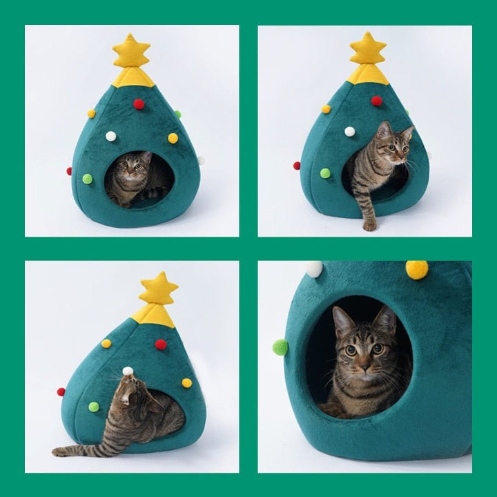 Christmas Tree Cat Bed — Plush Cushioned Feline Lounger