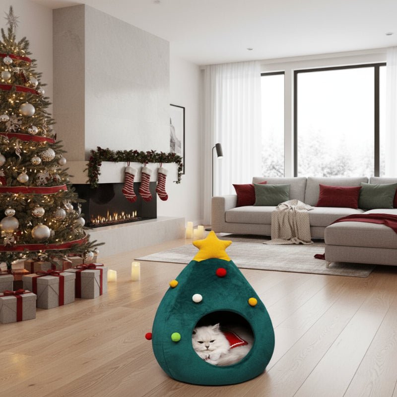 Christmas Tree Cat Bed — Plush Cushioned Feline Lounger