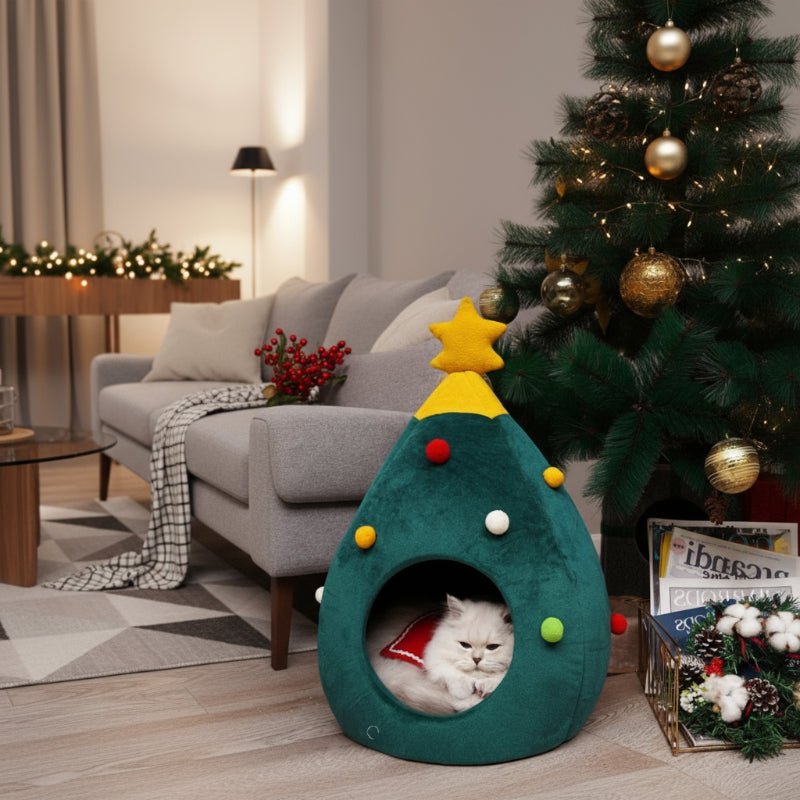 Christmas Tree Cat Bed — Plush Cushioned Feline Lounger