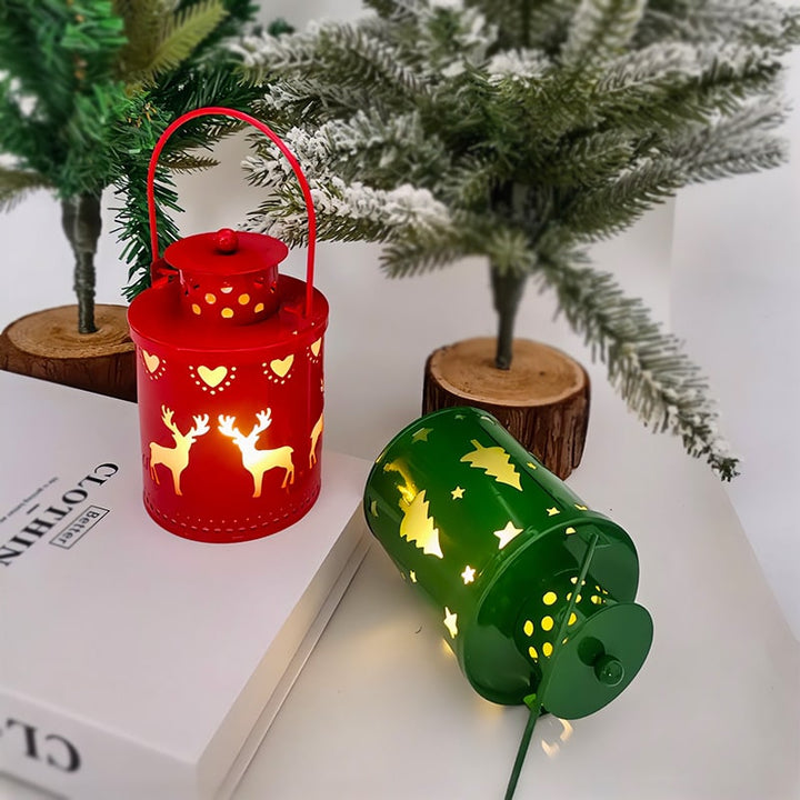 Christmas Tree LED Lantern Metal Cutout Tabletop Decoration with Lights