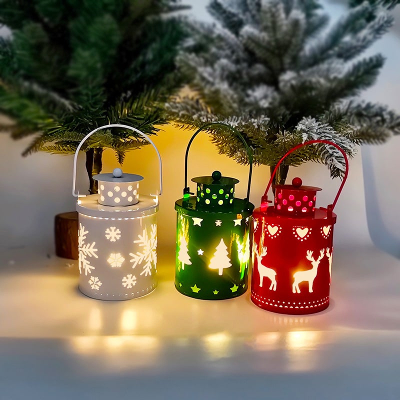Christmas Tree LED Lantern Metal Cutout Tabletop Decoration with Lights