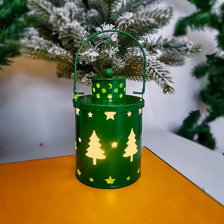 Christmas Tree LED Lantern Metal Cutout Tabletop Decoration with Lights