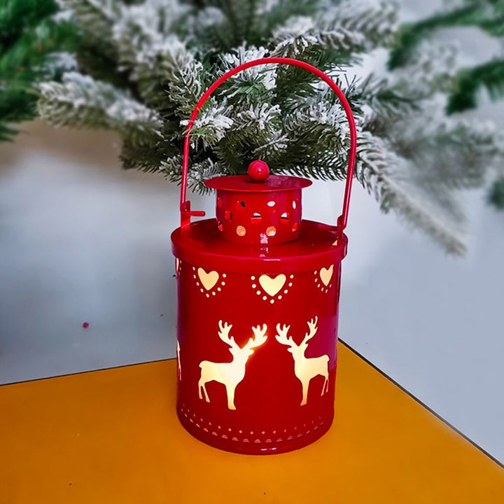 Christmas Tree LED Lantern Metal Cutout Tabletop Decoration with Lights
