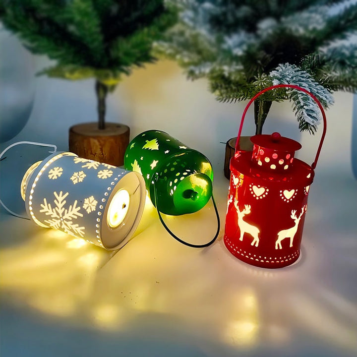 Christmas Tree LED Lantern Metal Cutout Tabletop Decoration with Lights