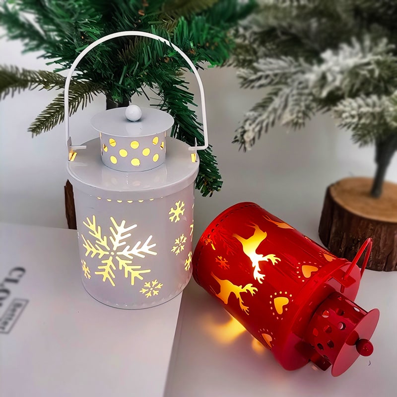 Christmas Tree LED Lantern Metal Cutout Tabletop Decoration with Lights