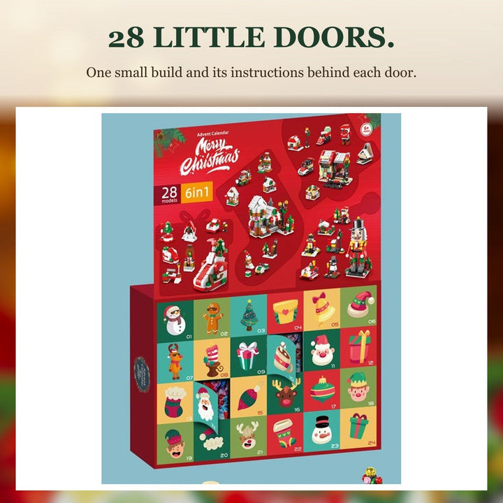 28-Door Christmas Brick Advent Calendar, 6-in-1 Village, Choose Nutcracker, Sleigh or Tree