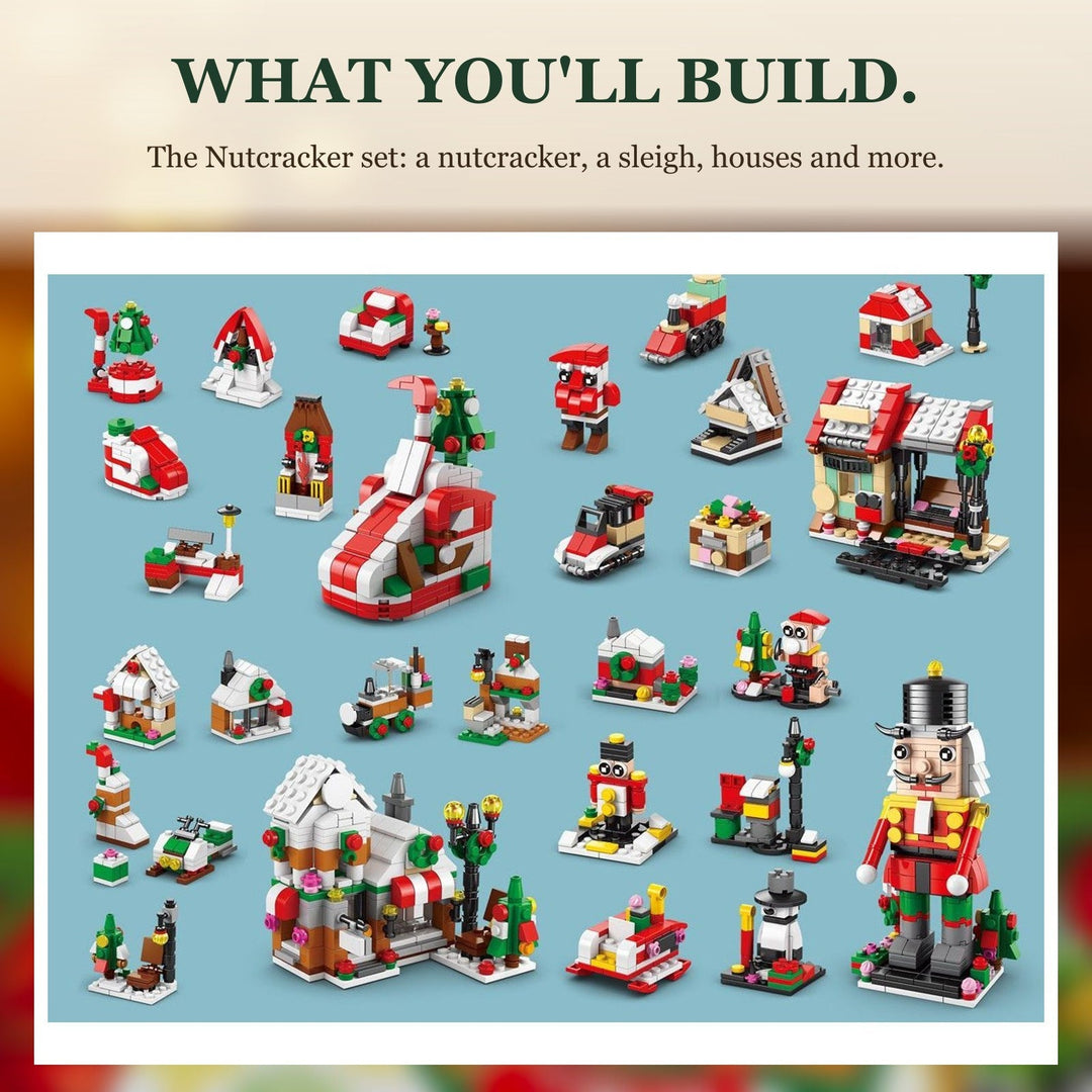 28-Door Christmas Brick Advent Calendar, 6-in-1 Village, Choose Nutcracker, Sleigh or Tree
