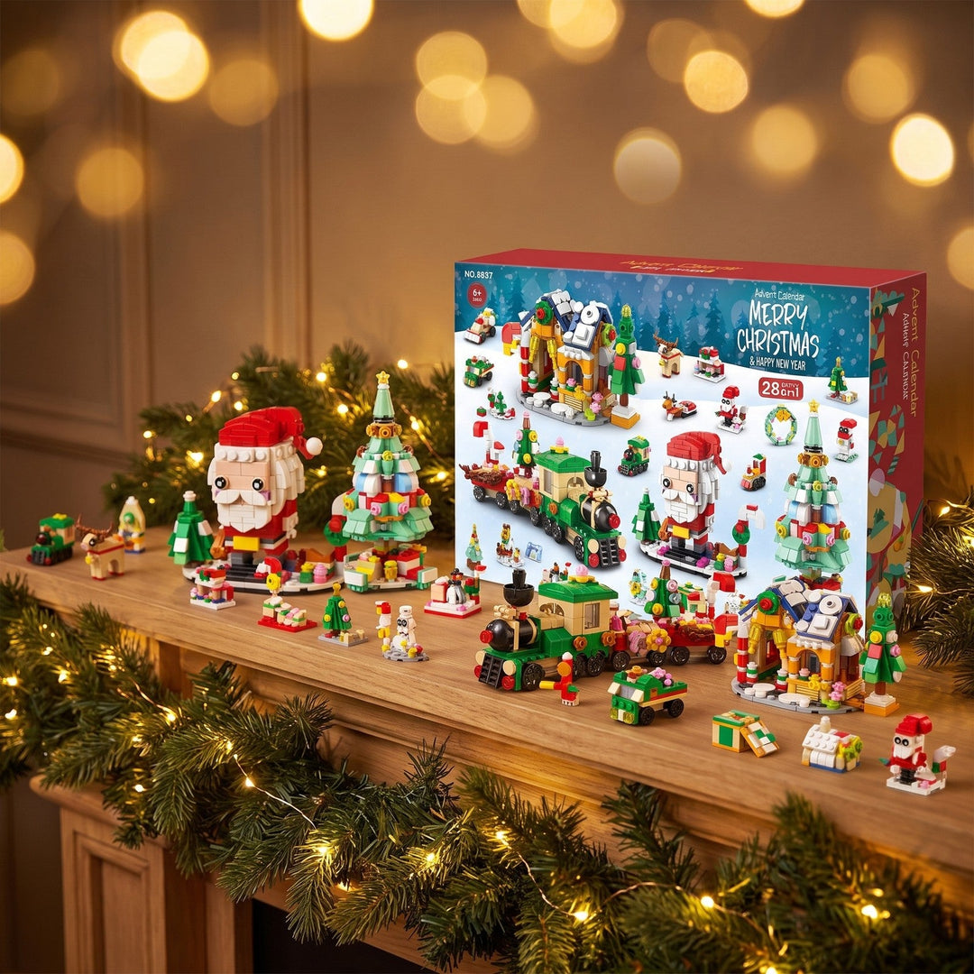 28-Door Christmas Brick Advent Calendar, 6-in-1 Village, Choose Nutcracker, Sleigh or Tree