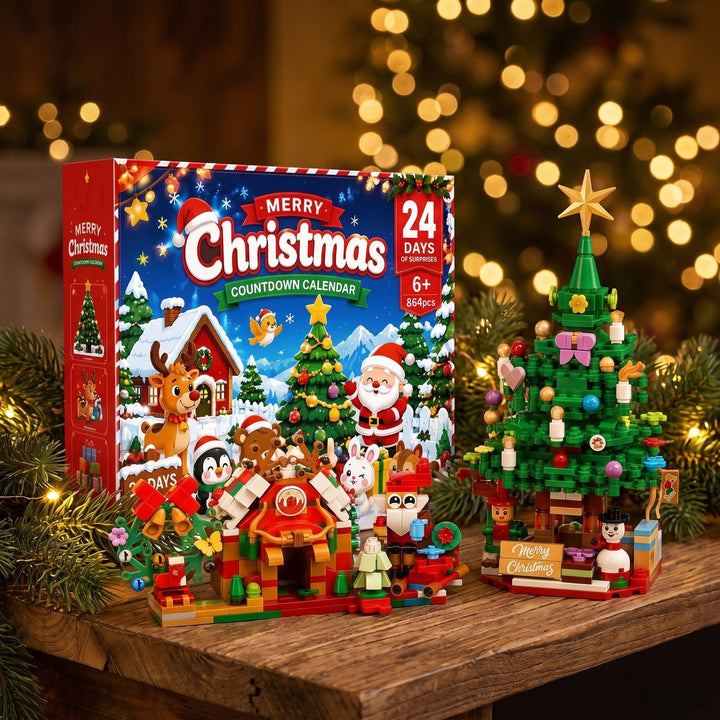 864-Piece Christmas Village Advent Calendar, 24 Days of Building Surprises