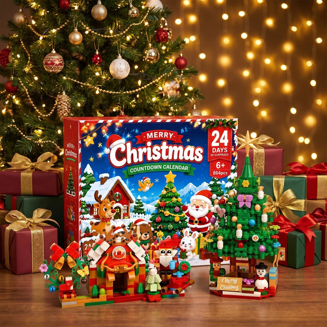 864-Piece Christmas Village Advent Calendar, 24 Days of Building Surprises
