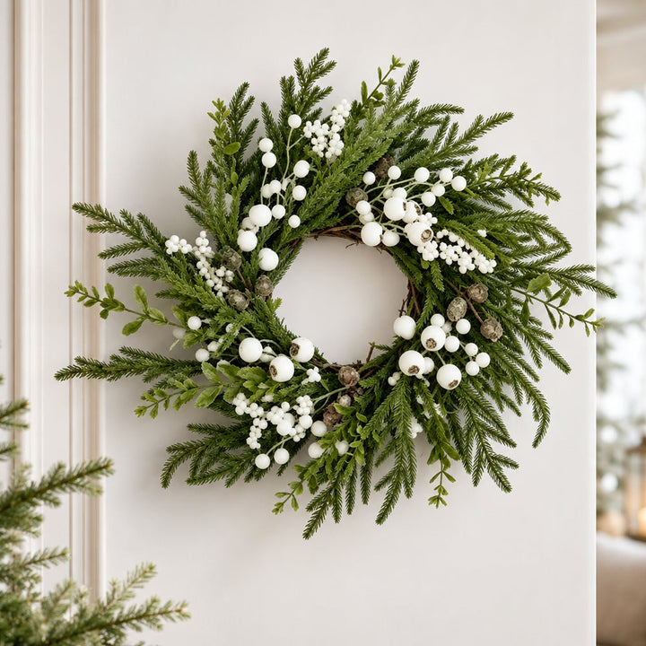 Christmas Wreath - Lifelike Green with White Berries - 50 cm
