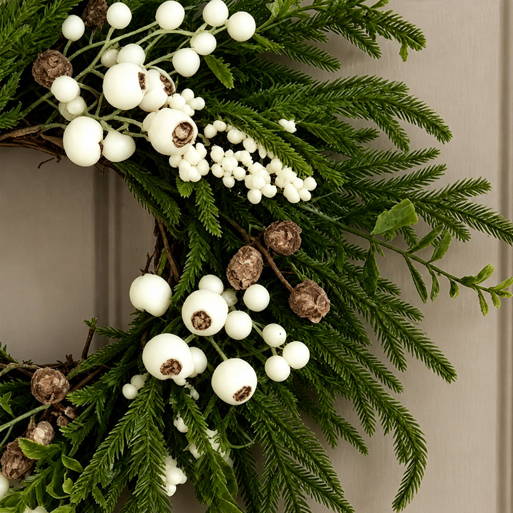 Christmas Wreath - Lifelike Green with White Berries - 50 cm