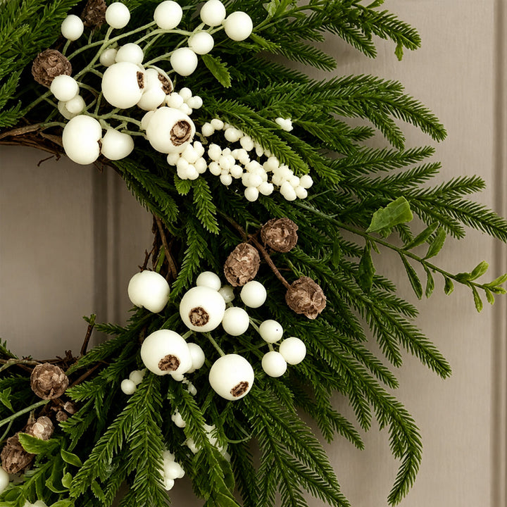 Christmas Wreath - Lifelike Green with White Berries - 50 cm