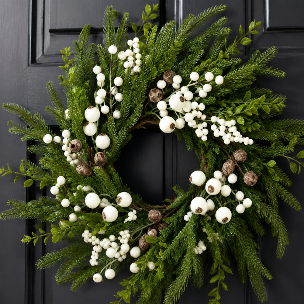Christmas Wreath - Lifelike Green with White Berries - 50 cm