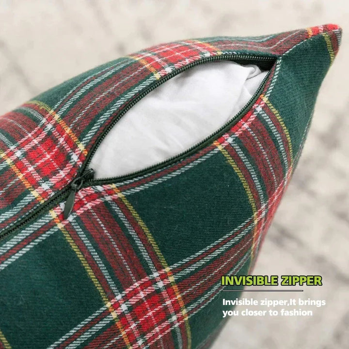 Classic Plaid Cushion Cover with Warm Christmas Atmosphere