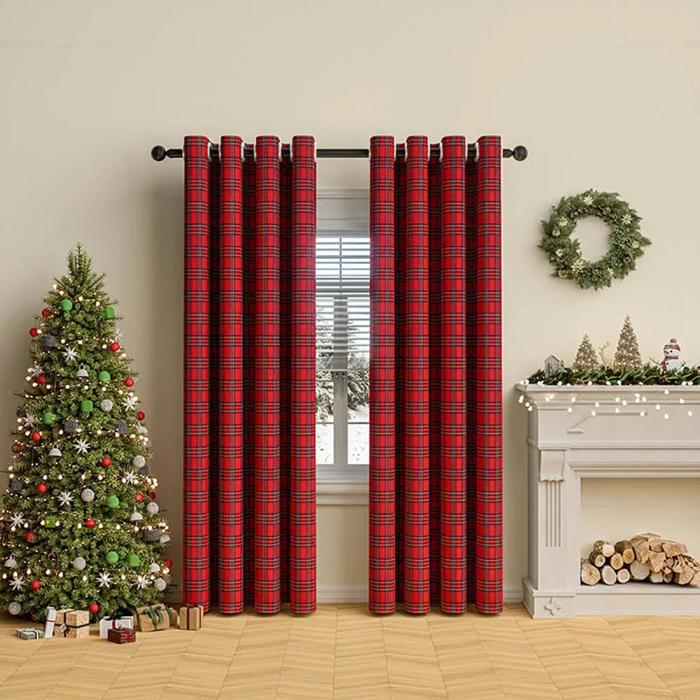 Classic Plaid Eyelet Polyester Curtains