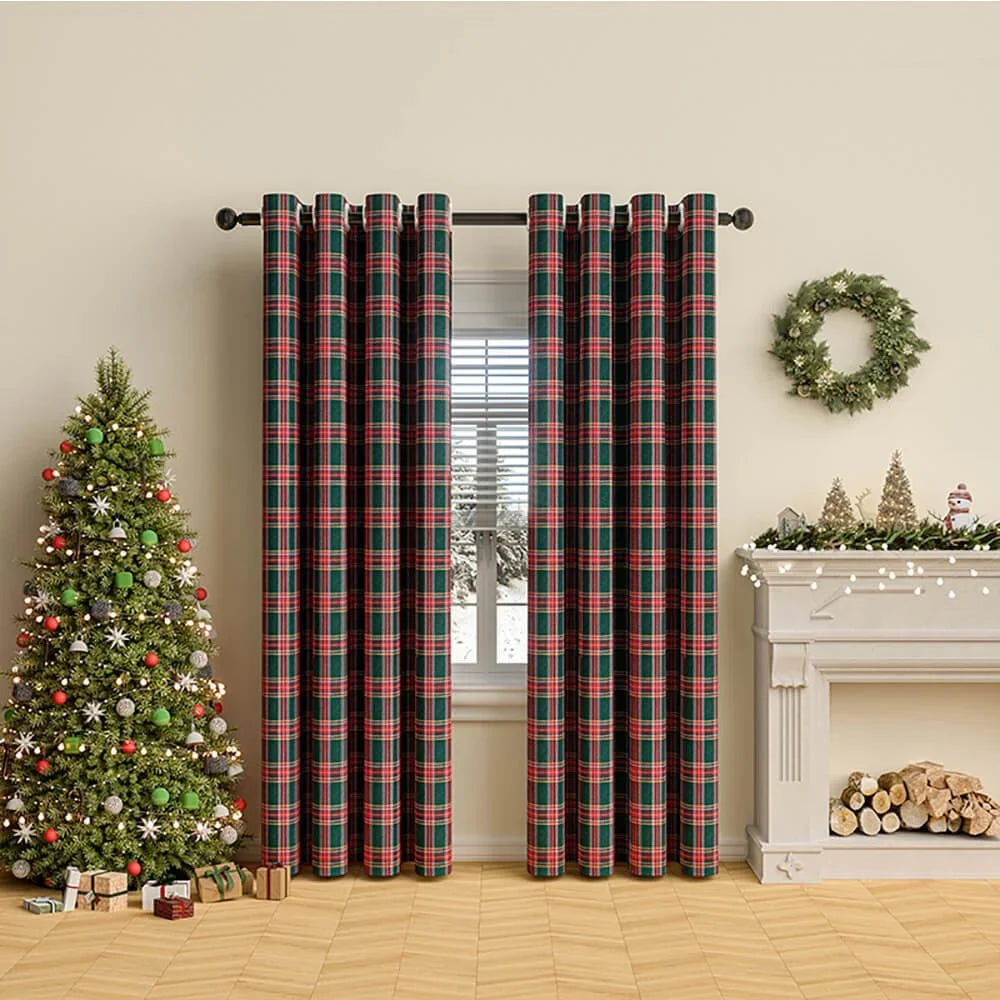 Classic Plaid Eyelet Polyester Curtains