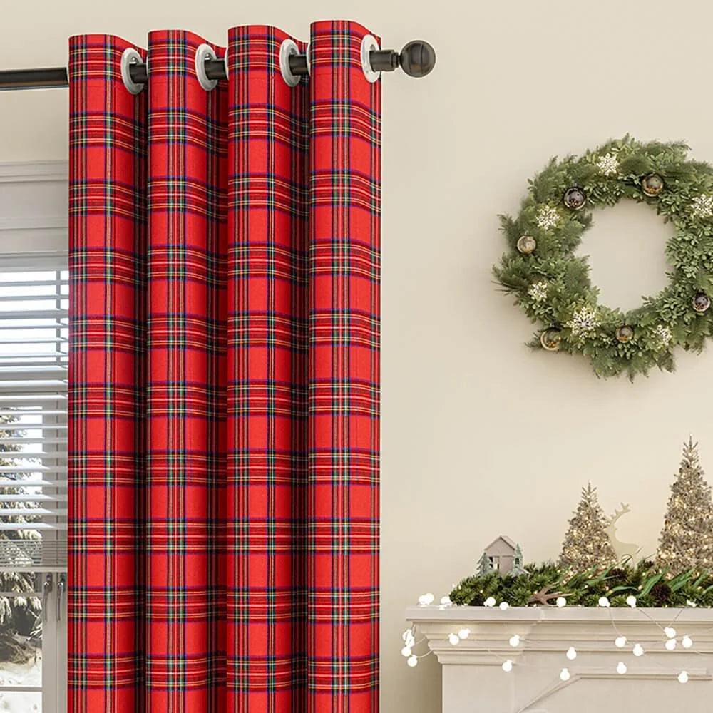 Classic Plaid Eyelet Polyester Curtains