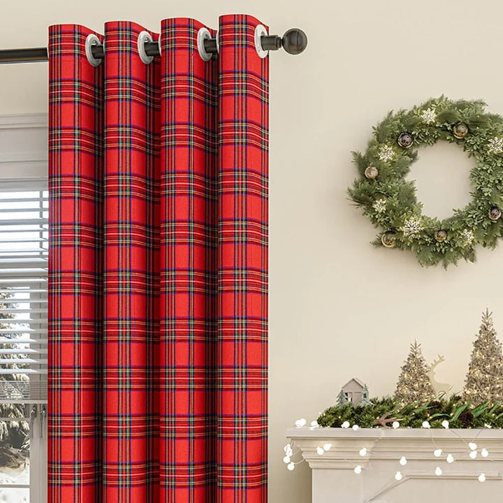 Classic Plaid Eyelet Polyester Curtains