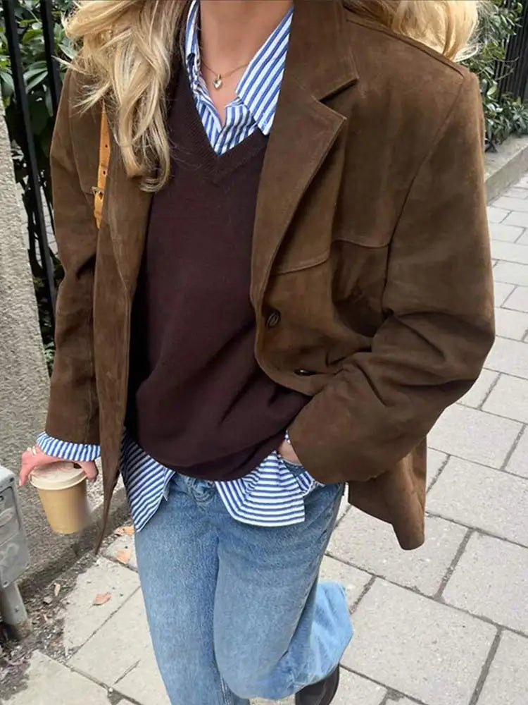 Classic Suede-Look Jacket with Timeless Elegance