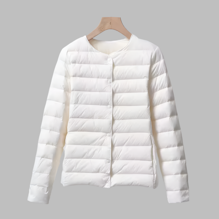 Collarless Packable Puffer Jacket for Spring and Winter