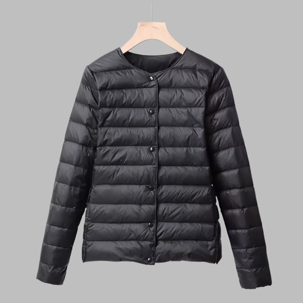 Collarless Packable Puffer Jacket for Spring and Winter