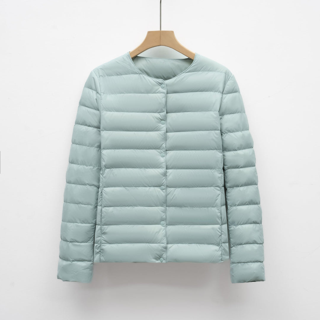 Collarless Packable Puffer Jacket for Spring and Winter