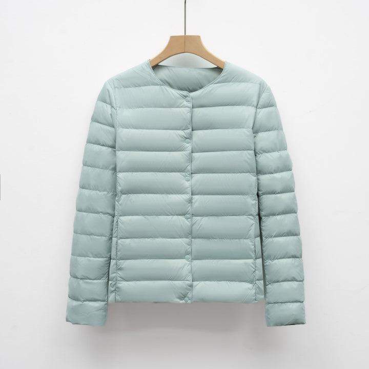 Collarless Packable Puffer Jacket for Spring and Winter