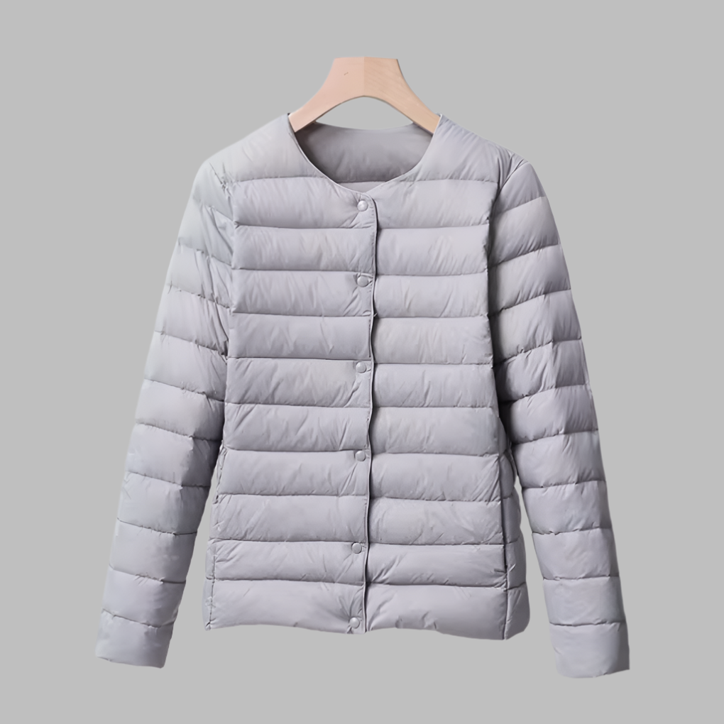 Collarless Packable Puffer Jacket for Spring and Winter