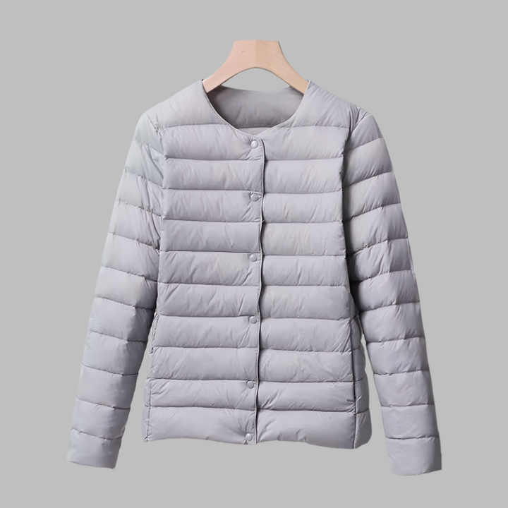 Collarless Packable Puffer Jacket for Spring and Winter