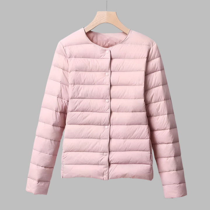 Collarless Packable Puffer Jacket for Spring and Winter