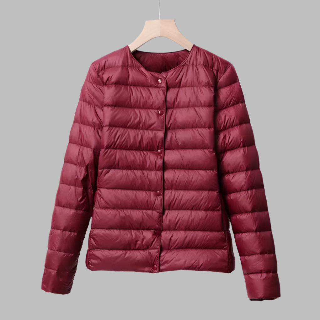Collarless Packable Puffer Jacket for Spring and Winter