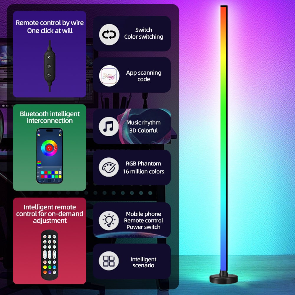 Color-Changing RGB LED Floor Lamp with Remote Control, App Control, and Music Sync Mood Lighting