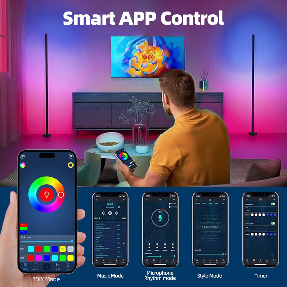 Color-Changing RGB LED Floor Lamp with Remote Control, App Control, and Music Sync Mood Lighting