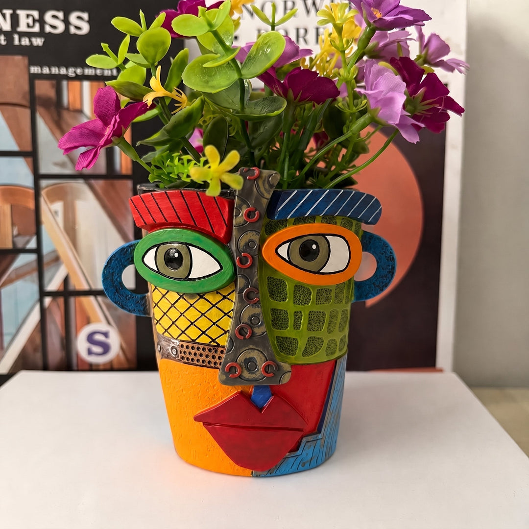 Colorful Vase with Abstract Face