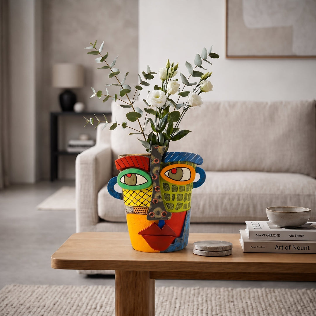 Colorful Vase with Abstract Face