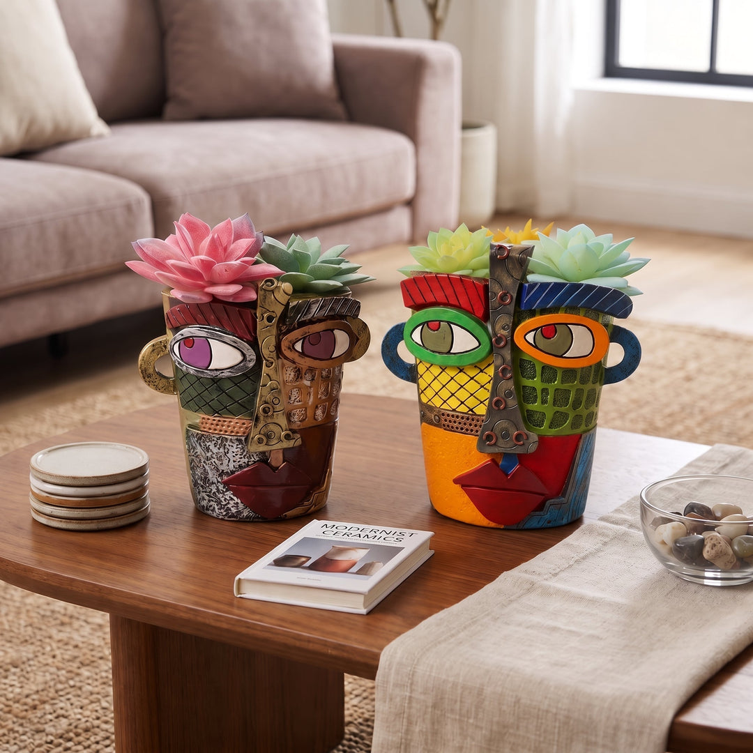Colorful Vase with Abstract Face