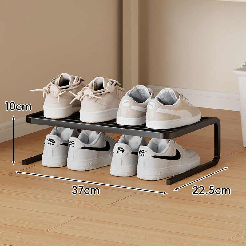 Compact Low-Profile Two-Tier Powder-Coated Metal Shoe Organizer