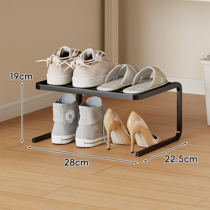 Compact Low-Profile Two-Tier Powder-Coated Metal Shoe Organizer