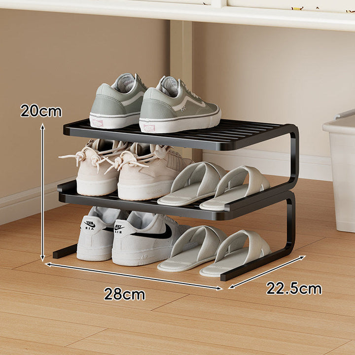 Compact Low-Profile Two-Tier Powder-Coated Metal Shoe Organizer