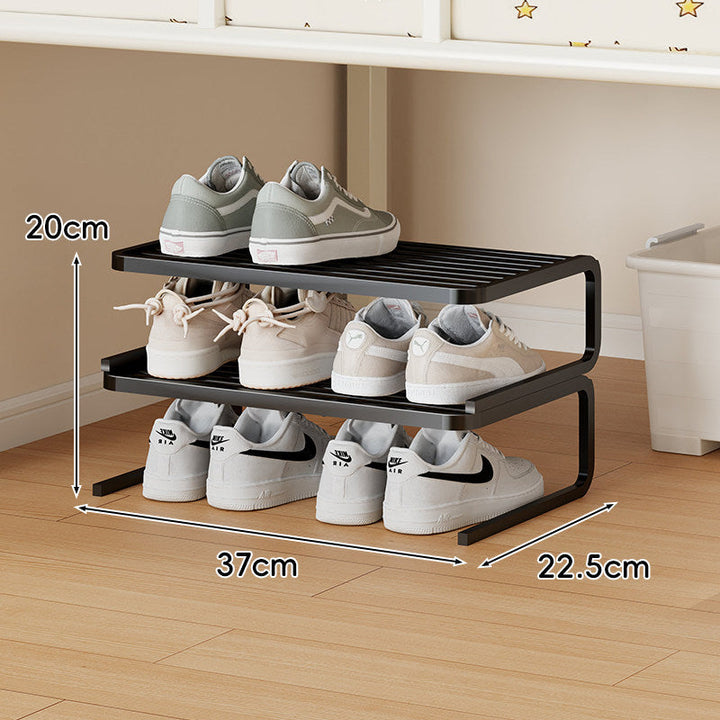 Compact Low-Profile Two-Tier Powder-Coated Metal Shoe Organizer