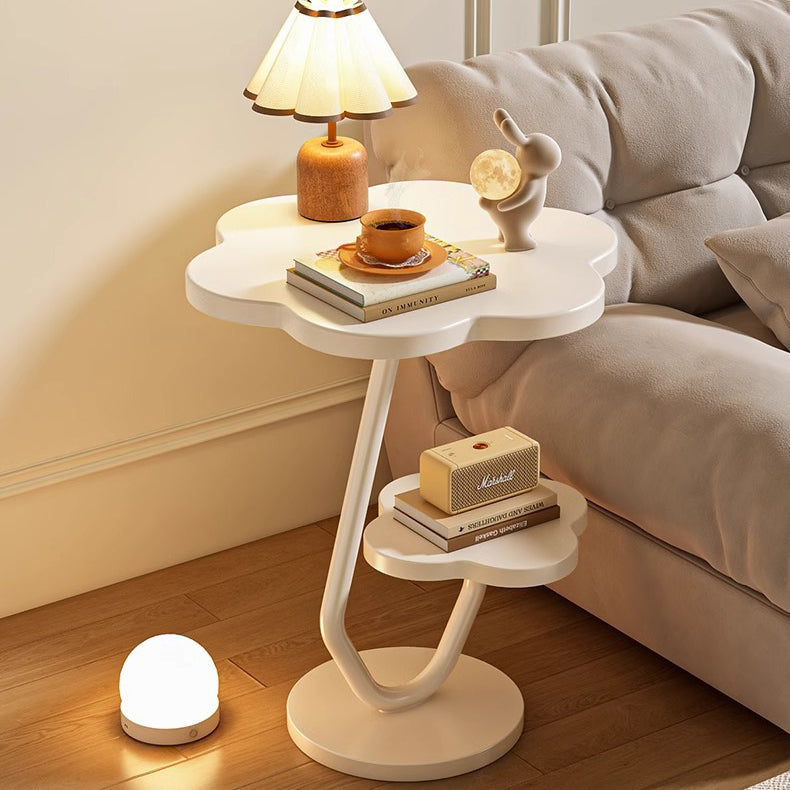 Contemporary Floral-Shaped 2-Tier MDF and Carbon Steel Living Room Side Table