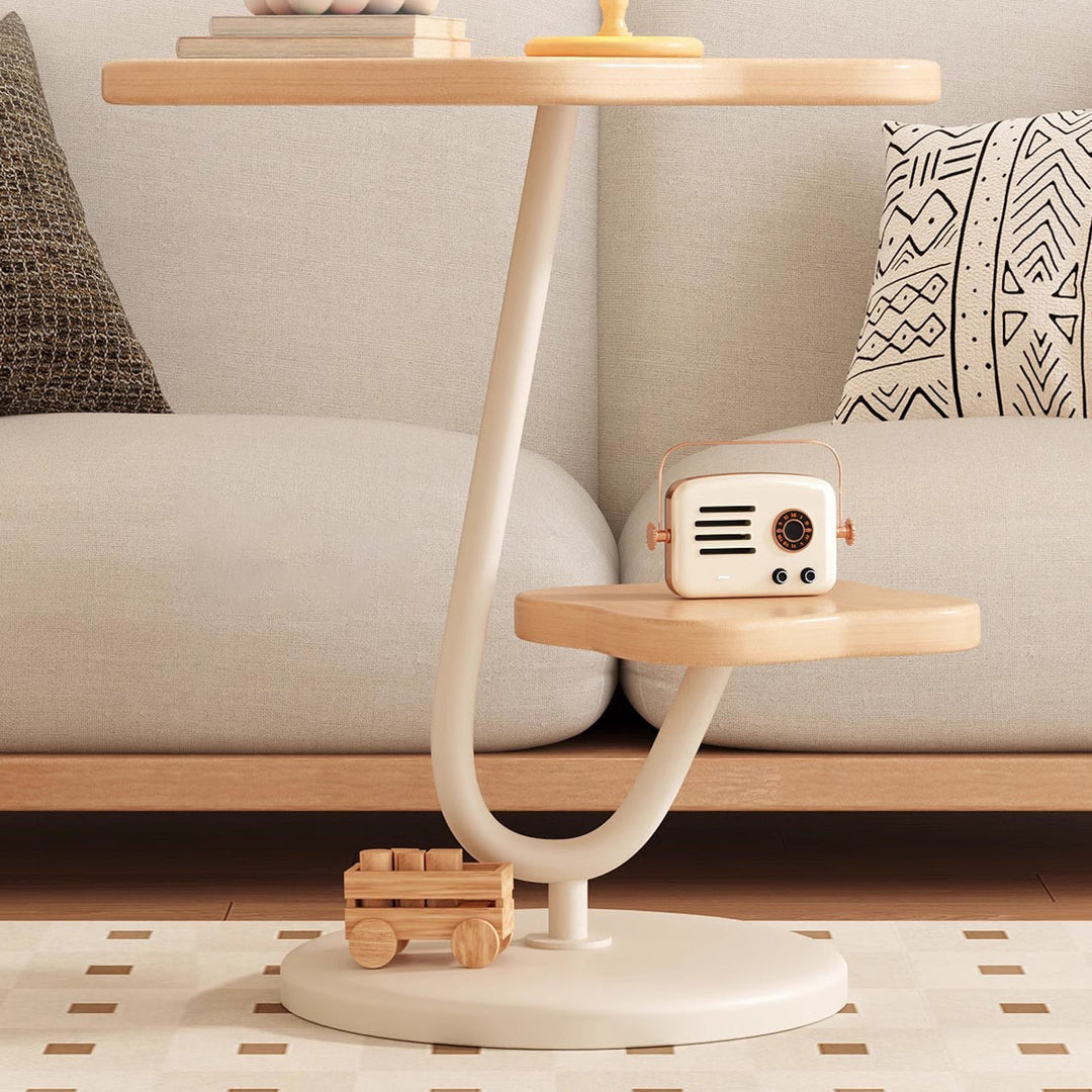 Contemporary Floral-Shaped 2-Tier MDF and Carbon Steel Living Room Side Table