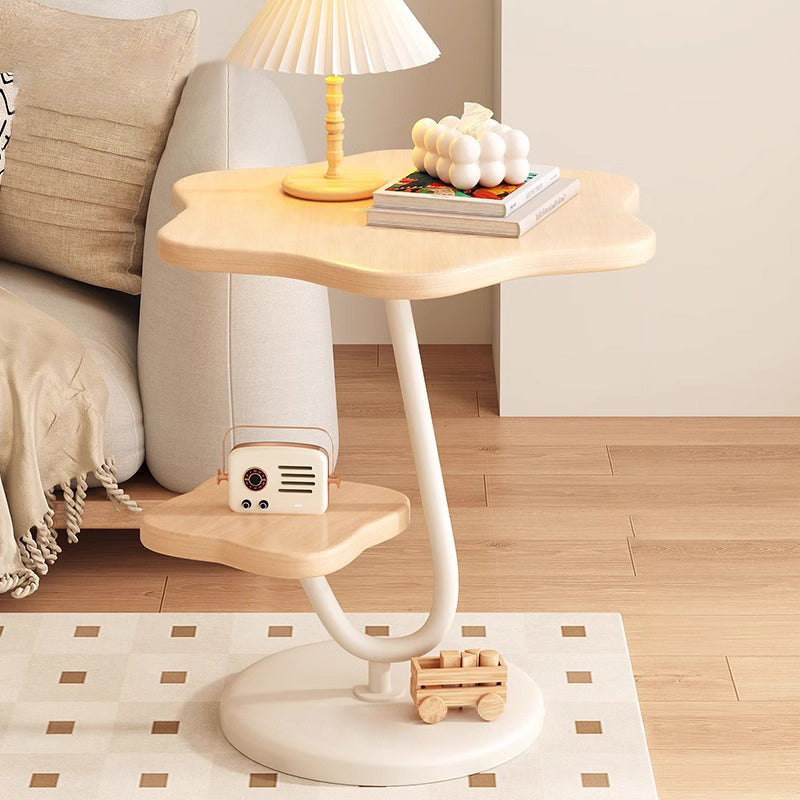 Contemporary Floral-Shaped 2-Tier MDF and Carbon Steel Living Room Side Table