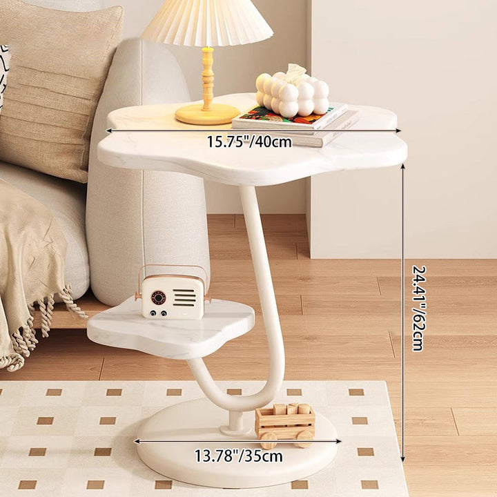 Contemporary Floral-Shaped 2-Tier MDF and Carbon Steel Living Room Side Table
