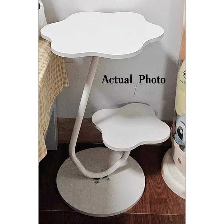 Contemporary Floral-Shaped 2-Tier MDF and Carbon Steel Living Room Side Table